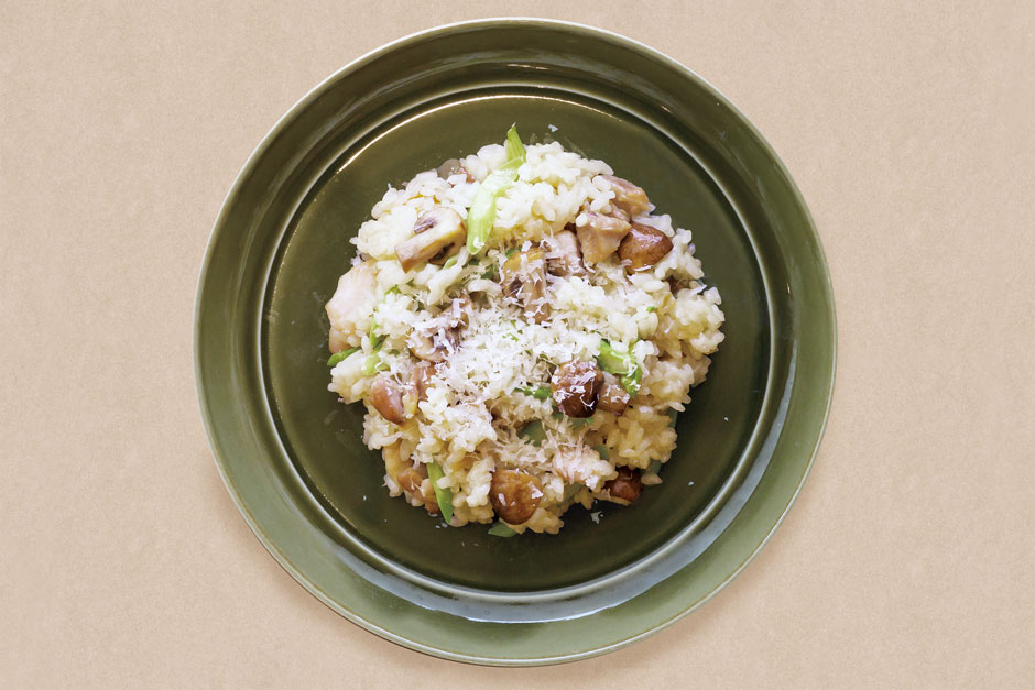 きのことチキンのリゾット